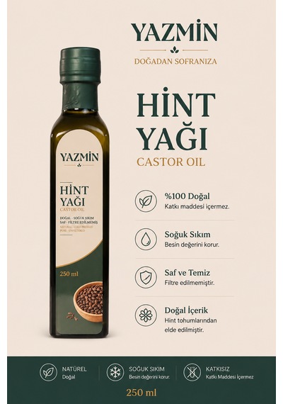 Hint Yağı 250 Ml %100 Doğal Ve Saf Hint Yağı, Soğuk Sıkım Castor Oil, Katkısız Bitkisel Yağ, Ricinus Yağı