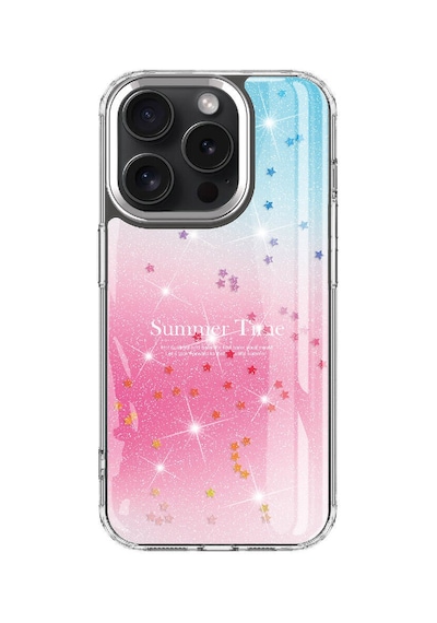 Apple Uyumlu iPhone 15 Pro Kılıf Simli Desenli Parlak Zore Task Kapak Mavi