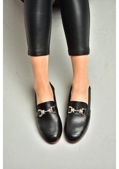 Fox Shoes S944037903 Siyah Hakiki Deri Kadın Babet Siyah