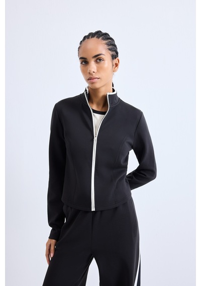 Defacto Standart Fit Dik Yaka Fermuarlı Skuba Dalgıç Kumaş Basic Sporcu Hırka H8523ax26aubk81 Siyah-bk81