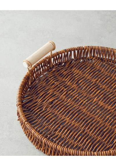 Boho Plastik Rattan Tepsi 25x25x3 Cm Kahverengi