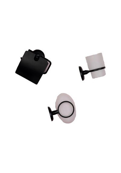Banyo Aksesuarı 3 Lü Set Tuvalet Kağıtlıgı Sabunluk Diş Fırça Siyah
