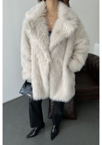 Myloore Kadın Bej Oversize Premium Kürk Kaban Mlb106