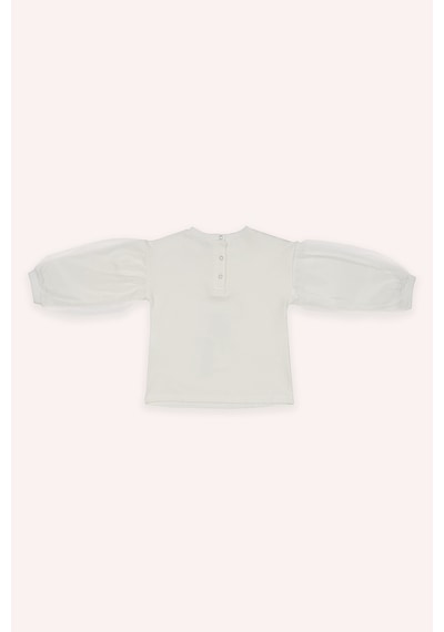 Panço Kız Bebek Baskı Detaylı Ekru Sweatshirt Krem