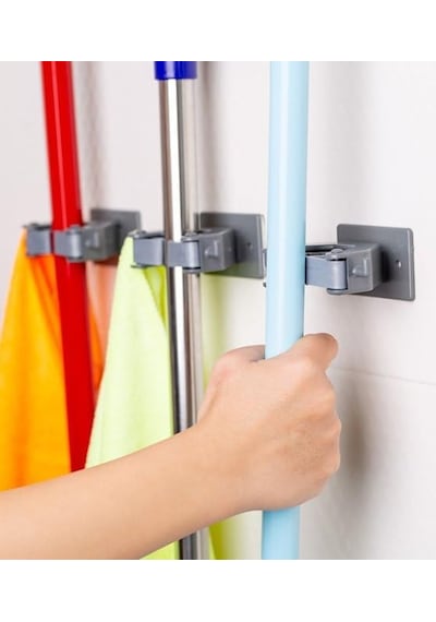 Çok Amaçlı Paspas, Süpürge, Fırça Ve Mop Askısı, Duvar Montajlı Sap Tutucu, Mutfak Ve Banyo İçin, Gri & Beyaz, 3'lü Set Çok Renkli