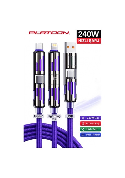 Platoon Pl-8933 240w 2in1 Type-c To Type-c / Apple Uyumlu iOS / Usb Hızlı Şarj Ve Data Kablosu