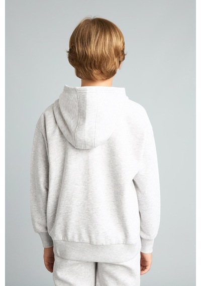 Defacto Baskılı Kapüşonlu Fermuarlı Cepli Sweatshirt Hırka Erkek Çocuk H9681a826wngr400 Gri-gr400