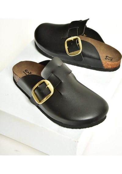Fox Shoes T777589009 Siyah Kadın Terlik Siyah-suni Deri Siyah