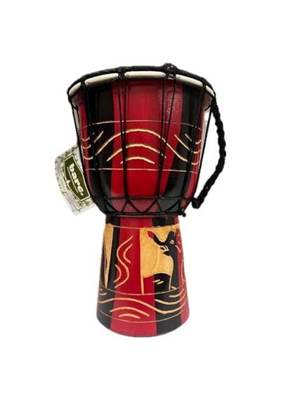 Ahşap Djembe, 25 Cm, Mahoni Ağacı Ve Keçi Derisi, Otantik El Yapımı Bali Davul, Fil Figürlü,