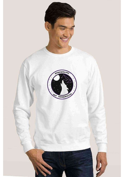 Silhouette Werewolves Not Swearwolves Baskılı Beyaz Erkek Sweat (530951200)
