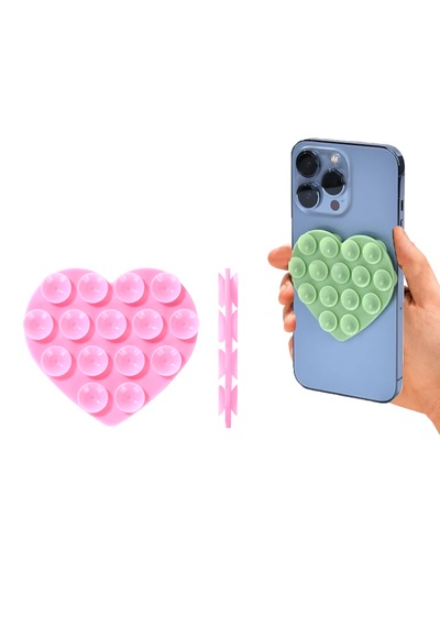 Microcase Vantuzlu Kalp Desen Silikon Cep Telefonu Sabitleme Yapıştırma Pedi Al4793 Açık Pembe