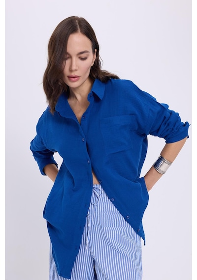 Tudors Kadın Oversize Geniş Kesim %100 Pamuk Müslin Kumaş Uzun Kollu Cepli Dokulu Saks Mavi Gömlek-37925 Saks Mavi Tudors Kadın Oversize Geniş Kesim %100 Pamuk Müslin Kumaş Uzun Kollu Cepli Dokulu Saks Mavi Gömlek-37925 Saks Mavi