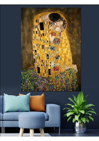 Sarılan Aşıklar Gustav Klimt Tarzı Dekoratif Kanvas - Mdf Ahşap Tablo