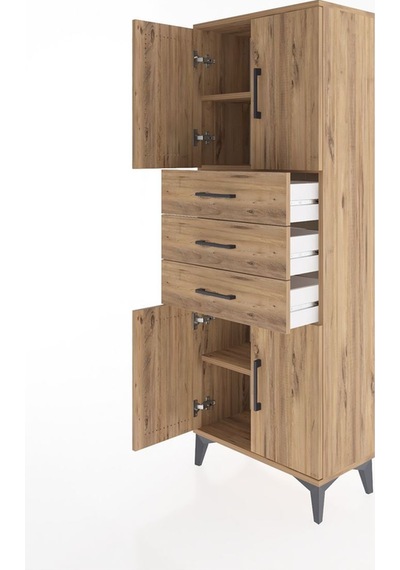 Arges Dolap 3 Raflı 3 Çekmeceli 4 Kapaklı 60x30x163 Çam-çam Atlas Çam
