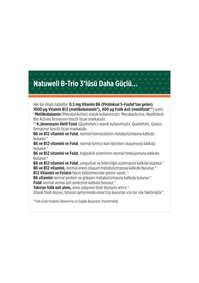 B-trio 30 Dilaltı Tablet Ve Sitikolin 250 Mg 30 Kapsül Ve Magneline Magnezyum L-treonat 30 Tablet