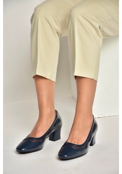 Fox Shoes U820052809 Lacivert Kalın Topuklu Kadın Ayakkabı Lacivert
