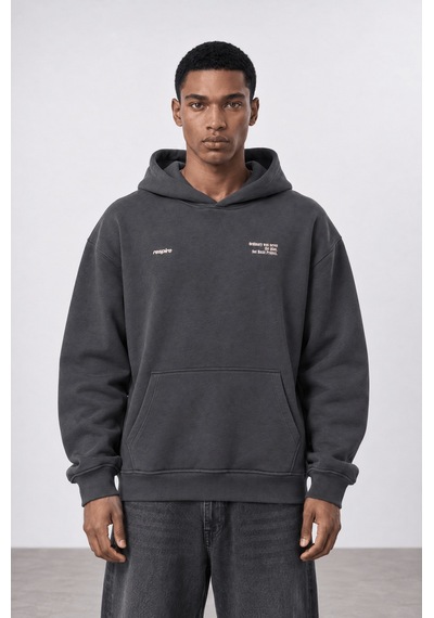 Respire Erkek Notbasic Baskılı Oversize Hoodie Füme