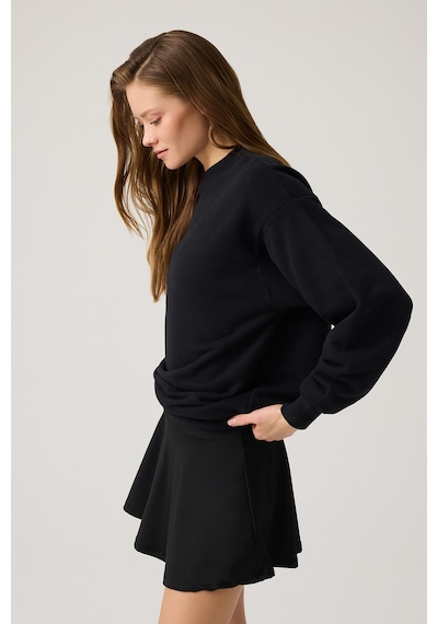 Los Ojos Siyah Geniş Kalıp Bisiklet Yaka Sweatshirt Crew Neck Siyah Siyah