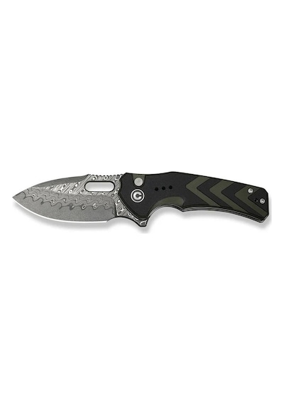 Civivi Vexron Milled Black & Green G10 Handle Damascus Blade Kamp Çakı Siyah - Yeşil