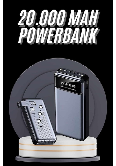 Hızlı Şarj Özellikli 20.000 Mah Dijital Göstergeli Usb Girişli Android Ve İos Uyumlu Powerbank Diğer