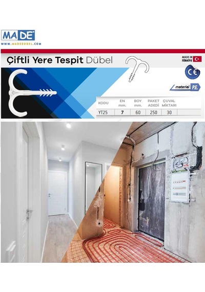Made Çiftli Yere Tespit Dübeli Kılçık 7 Mm. - 50 Adet