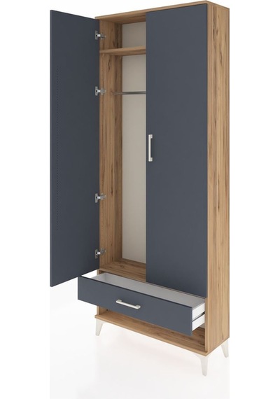Arges Dolap 2 Raflı Tek Çekmeceli Tek Askılı 88x30x221 Çam-antrasit Atlas Çam