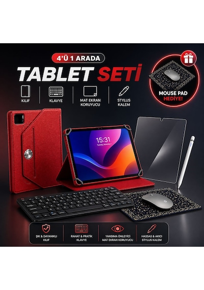 İpad Pro 11 4.nesil 2022 Uyumlu 4 Lü Tablet Seti Klavye + Kılıf + Kalem