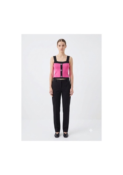 Onno Style Women Kolsuz Askılı Düğme Detaylı Kadın Triko Bluz Pembe