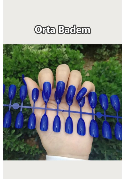 24 Adet Renkli Badem Takma Tırnak 814 Mavi