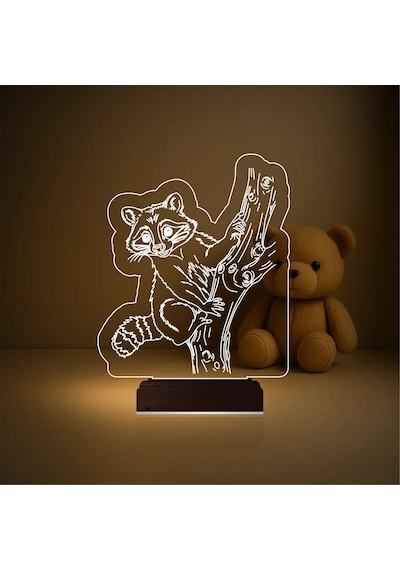 Luvivia Çocuk Odası Rakun 3d Lamba - Masa Gece Lambası Şeffaf