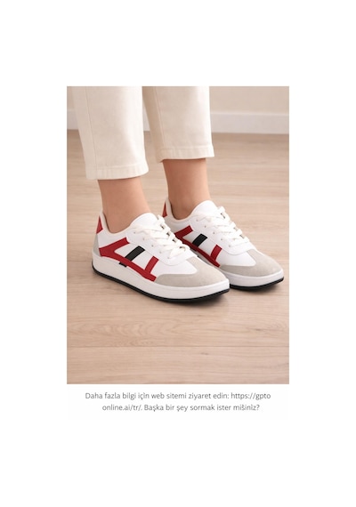 Unisex Günlük Spor Ayakkabı Bağcıklı Şerit Detaylı Sneaker Beyaz - Kırmızı