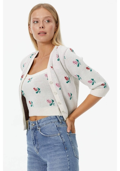Sementa Çiçek Motifli Crop Triko Takım - Kemik 001