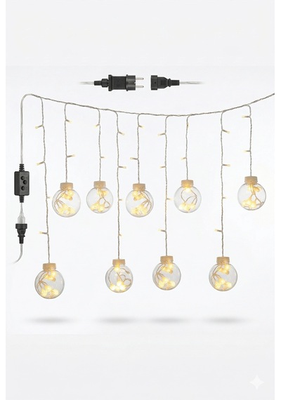 3 Metre 10 Toplu Perde Led Işık - Gün Işığı Şeffaf Dekoratif Aydınlatma - 8 Fonksiyonlu Led Renkli