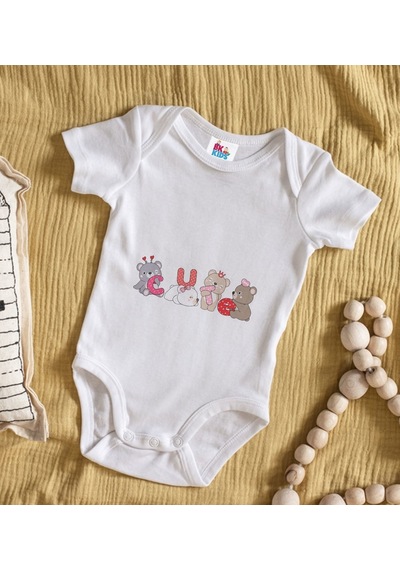 Bk Kids Cute Tasarımlı Beyaz Bebek Body Zıbın-2 Çok Renkli