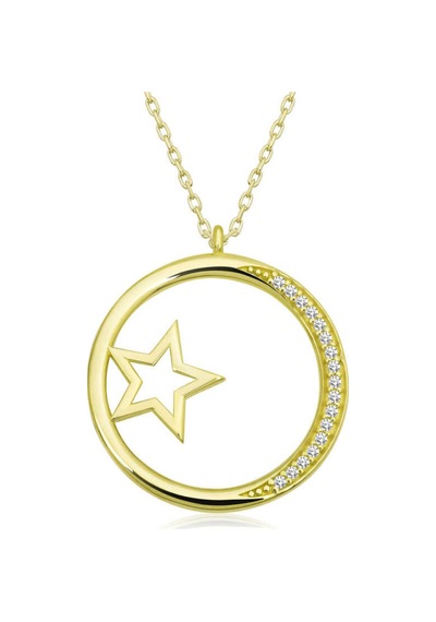 Casera's Gümüş Gold Yıldız Detaylı Halka Kadın Kolye Csr2180888 Gümüş