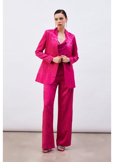 Sateen Desenli Saten Pantolon - Fuşya-133152 Fuşya