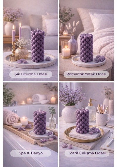 Soya Mum,dekoratif Lüks & El Yapımı Doğal Mum,uzun Yanma Süreli Şık Ev Hediyesi,ev Süsü Mor 360 G Mor