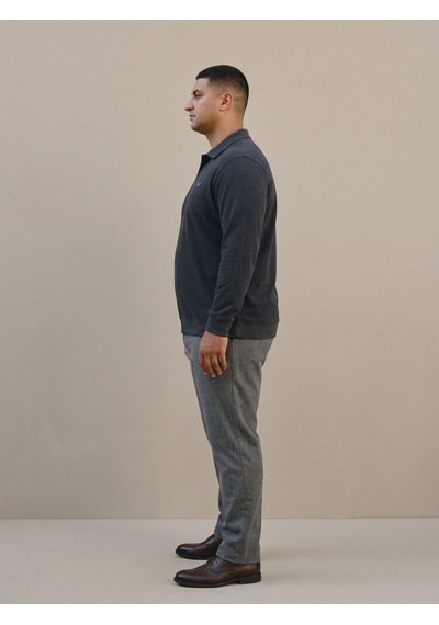Maccali Erkek Antrasit Büyük Beden Polo Yaka Battal Sweatshirt