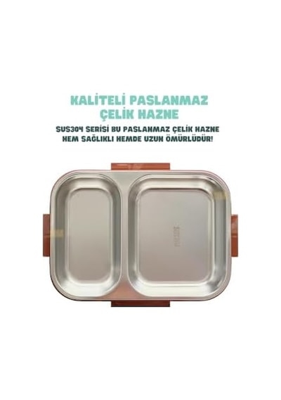 600ml Lunchbox Capybara Desenli Tek Katlı 2 Bölmeli Paslanmaz Çelik Sefer Tası Yemek Kutusu Yemek Açık