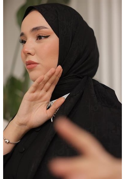 D Desen Şal Siyah Çok Renkli