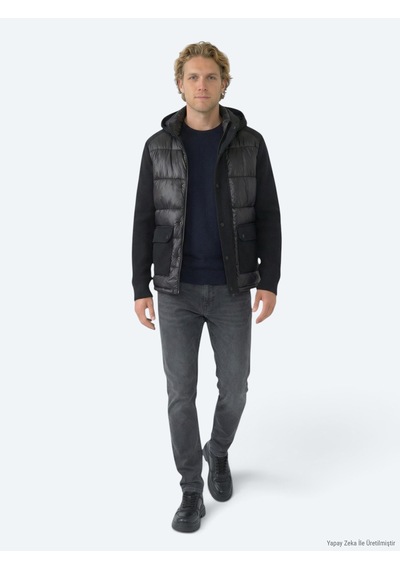 Kip Siyah Regular Fit Kapüşonlu Casual Dokuma Mont Siyah -