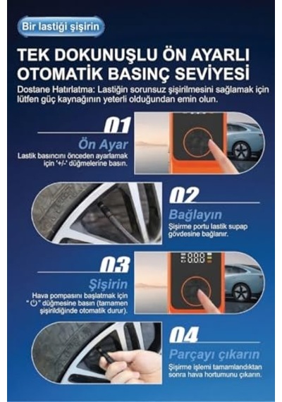 6000mah Şarjlı Mini Led Işıklı Araç Çakmaklık Kablolu Bisiklet, Top, Araç Lastik Şişirme Kompresörü