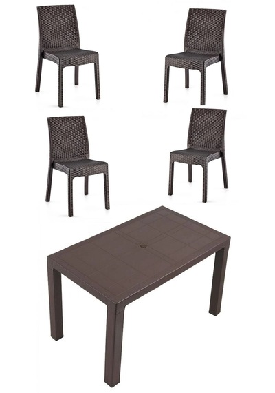 70x120 Cm Rattan 4 Kişilik Masa Seti Kolsuz Sandalye Acı Kahve 70x120 Cm Rattan 4 Kişilik Masa Seti Kolsuz Sandalye Acı Kahve