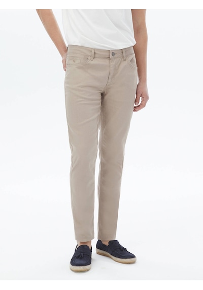 Vizon Dokuma Slim Fit Casual Pamuk Karışımlı Pantolon Vizon