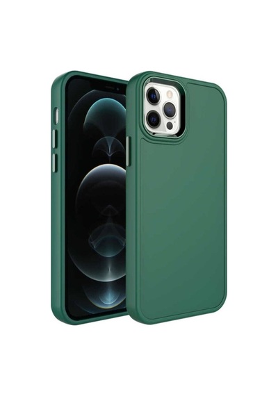 Apple Uyumlu iPhone 13 Pro Max Kılıf Metal Çerçeve Ve Buton Tasarımlı Sert Zore Botox Kapak Koyu Yeşil