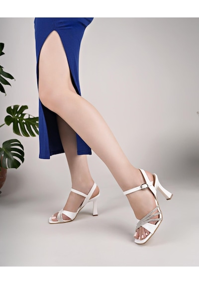 Nesilshoes Nesil Shoes Uraz 780 Beyaz Topuklu Kadın Sandalet