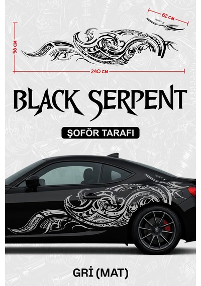 Black Serpent Yan Gövde Sticker Kaplama Gri Mat Şoför - 864811967