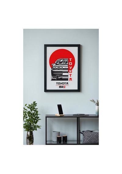 Toyota Mr2 Ahşap Çerçeveli Poster Tablo Orta Motor Jdm Spor Siyah