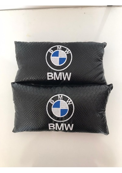 Bmw Nakışlı Deri 2 Adet Boyun Yastık Ve 2 Adet Kemer Pedi Siyah
