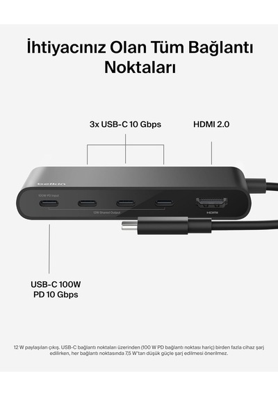 Belkin Usb-c Hub, 5 Portlu Hub, 4k Hdmi Görüntüleme, 60hz, 100w G